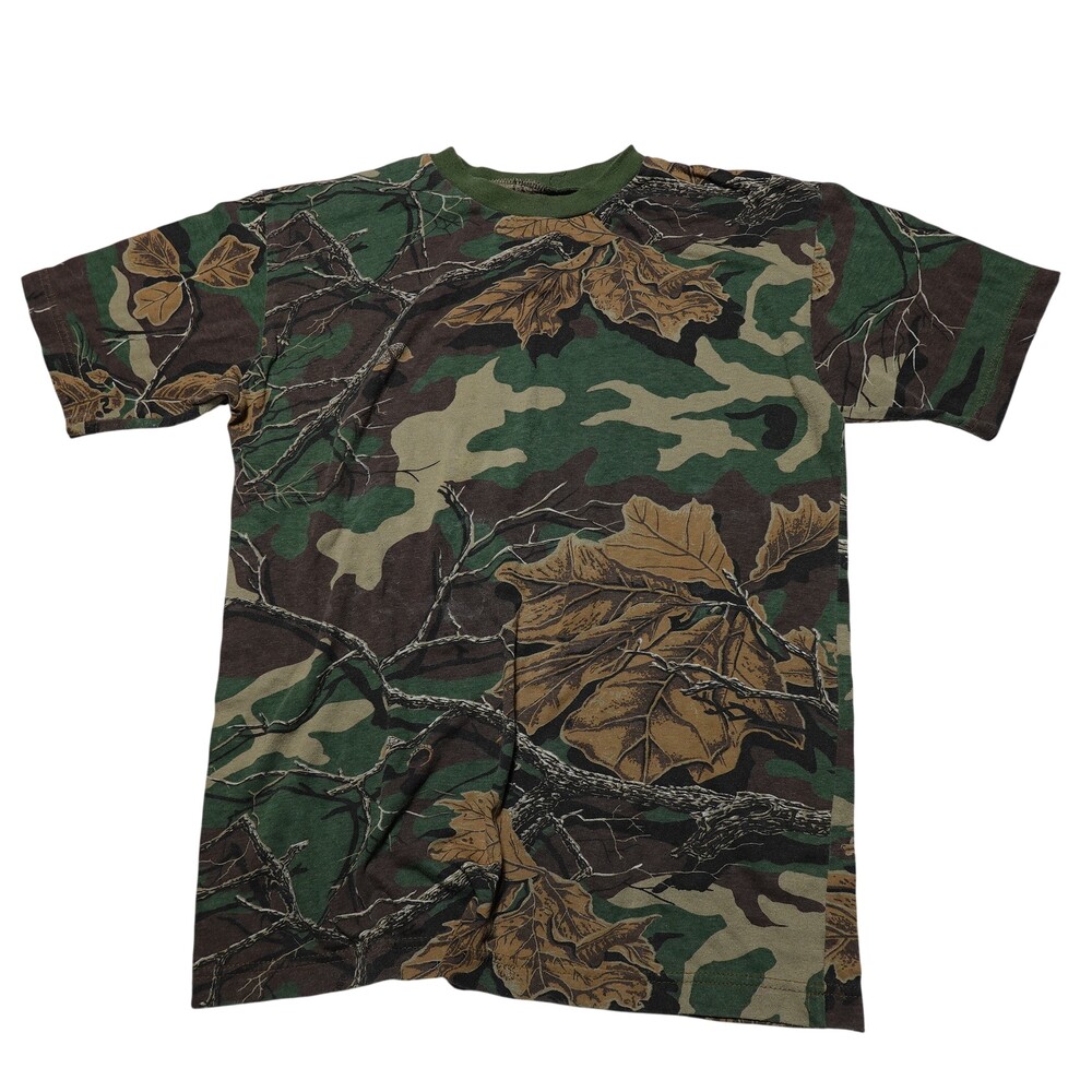 Vintage Woodland Plus Shirt Mens Medium Green Camo Hunting Graphic Tee Top